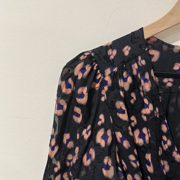 • Rebecca Taylor • Women’s Cheetah V Neck Silk Blend Dress Knee Length Black 2 - Picture 4 of 5